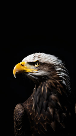 Close up of eagle's face with yellow beak. Generative AI.の素材