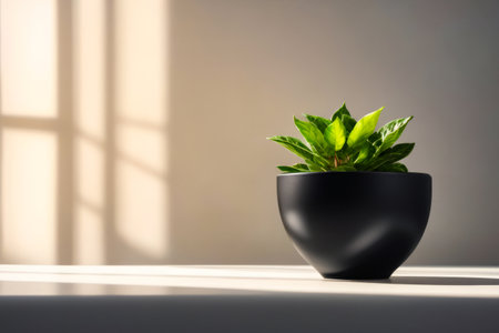 Small potted plant sits on windowsill. Generative AI.の素材