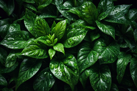 Green plant with large leaves is seen up close. Generative AI.の素材