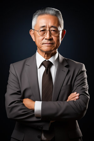 Man in suit and tie with his arms crossed and his arms crossed. Generative AI.の素材