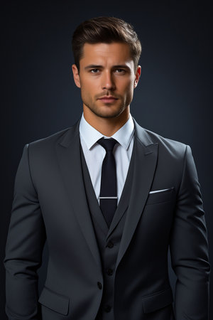 Man in suit and tie posing for picture. Generative AI.の素材