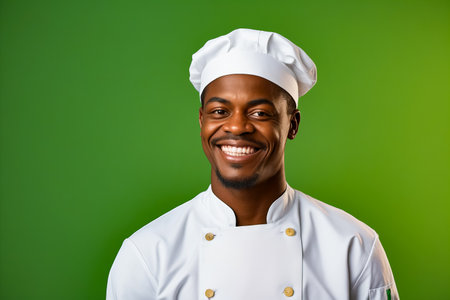 Man in chef's hat smiling for picture. Generative AI.の素材