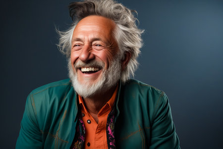 Man with beard and green jacket smiling. Generative AI.の素材