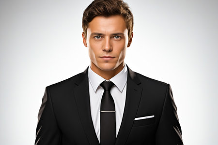 Man in suit and tie posing for picture. Generative AI.の素材