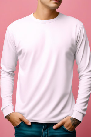 Man in white shirt is posing for picture. Generative AI.の素材