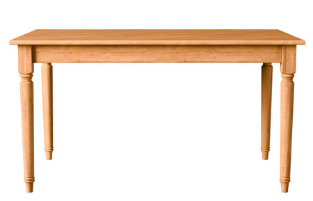 A simple, light-colored wooden table with four straight legsの写真素材