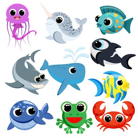 Cute ocean animal set imageのイラスト素材