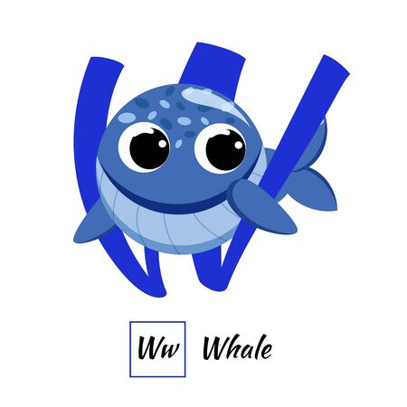 Cute English animal alphabet letter W vector imageのイラスト素材