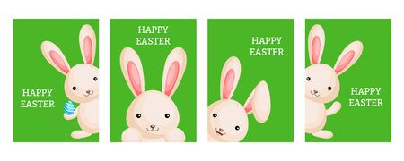 Set of Happy Easter greeting cards with Ñolorful bunny and egg. Vector illustration for Easter...