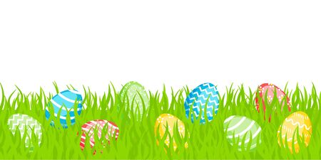 Easter greeting card decoration element  with spring grass and Ñolorful eggs. Vector illustration for Easter dayのイラスト素材