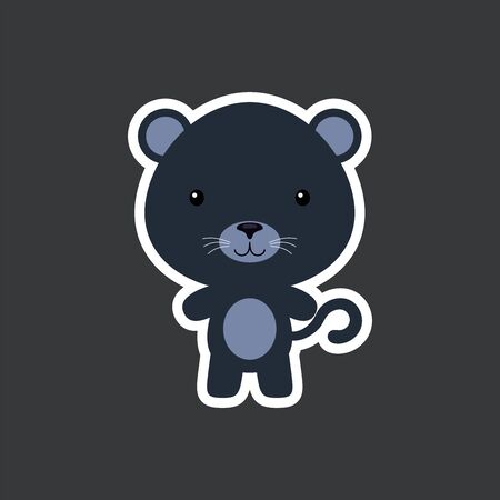 Cute funny baby panther sticker. Jungle adorable animal character for design of album, scrapbook, card, poster, invitation. Flat cartoon colorful vector illustration.のイラスト素材