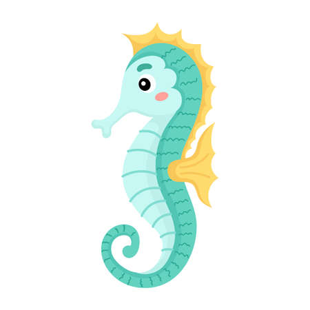 Cute funny seahorse print on white background. Ocean cartoon animal character for design of album, scrapbook, greeting card, invitation, wall decor. Flat colorful vector stock illustration.のイラスト素材