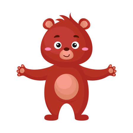 Cute funny bear print on white background. Woodland cartoon animal character for design of album, scrapbook, greeting card, invitation, wall decor. Flat colorful vector stock illustration.のイラスト素材