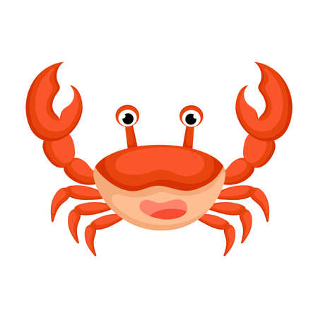 Cute funny crab print on white background. Ocean cartoon animal character for design of album, scrapbook, greeting card, invitation, wall decor. Flat colorful vector stock illustration.のイラスト素材