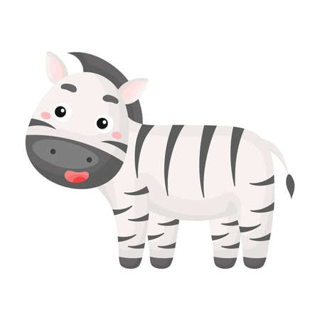 Cute funny zebra print for design of album, scrapbook, greeting card, invitation, wall decor. African cartoon animal character. Flat colorful vector stock illustration on white background.のイラスト素材