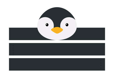 Printable penguin paper hat. Party crown die cut template for birthday, christmas, baby shower. Fun accessory for entertainment. Paper crown mock up isolated on white background. Print, cut and glue.のイラスト素材
