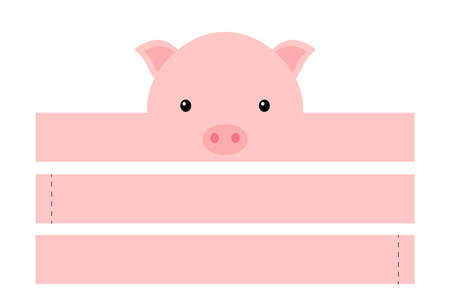 Printable pig paper hat. Party crown die cut template for birthday, christmas, baby shower. Fun accessory for entertainment. Paper crown mock up isolated on white background. Print, cut and glue.のイラスト素材