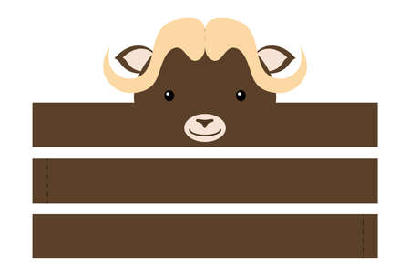 Printable musk ox paper hat. Party crown die cut template for birthday, christmas, baby shower. Fun accessory for entertainment. Paper crown mock up isolated on white background. Print, cut and glue.のイラスト素材