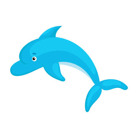 Cute funny dolphin print on white background. Ocean cartoon animal character for design of album, scrapbook, greeting card, invitation, wall decor. Flat colorful vector stock illustration.のイラスト素材