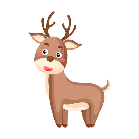 Cute funny deer print on white background. Woodland cartoon animal character for design of album, scrapbook, greeting card, invitation, wall decor. Flat colorful vector stock illustration.のイラスト素材