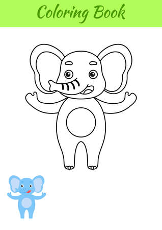 Coloring page happy elephant. Coloring book for kids. Educational activity for preschool years kids and toddlers with cute animal. Flat cartoon colorful vector illustration.のイラスト素材