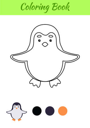 Coloring page happy penguin. Coloring book for kids. Educational activity for preschool years kids and toddlers with cute animal. Flat cartoon colorful vector illustration.のイラスト素材