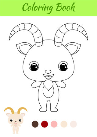 Coloring book little baby goat. Coloring page for kids. Educational activity for preschool years kids and toddlers with cute animal. Black and white vector stock illustration.のイラスト素材