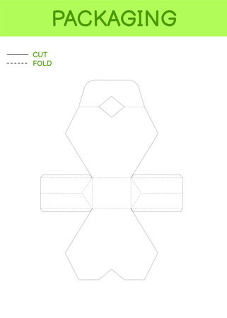 Packaging design for Valentine's day, birthdays, baby showers for sweets, candies, small presents, bakery. Retail box blueprint template design. Print, cutout, fold, glue. Vector stock illustration.のイラスト素材