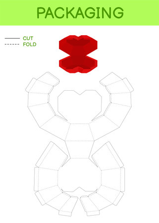 Box packaging die cut template design for Valentine's day, birthdays, baby showers for sweets, candies, small presents, bakery. Retail box blueprint template. Print, cutout, fold, glue.のイラスト素材