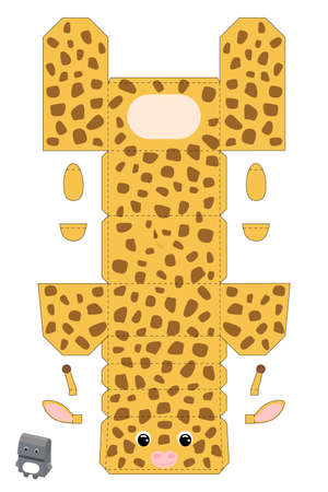 Party favor box giraffe design for for sweets, candies, small presents, bakery. Package template, great design for any purposes, birthdays, baby showers. Vector stock illustration.のイラスト素材