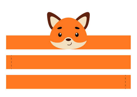 Printable fox paper crown. Party headband die cut template for birthday, christmas, baby shower. Fun accessory for entertainment. Print, cut and glue. Vector stock illustration.のイラスト素材