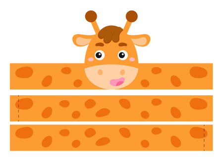 Printable giraffe paper headband. Party crown die cut template for birthday, christmas, baby shower. Fun accessory for entertainment. Print, cut and glue. Vector stock illustration.のイラスト素材
