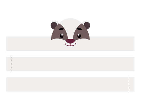 Printable badger paper crown. Party headband die cut template for birthday, christmas, baby shower. Fun accessory for entertainment. Print, cut and glue. Vector stock illustration.のイラスト素材