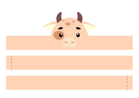 Printable cow paper crown. Party headband die cut template for birthday, christmas, baby shower. Fun accessory for entertainment. Print, cut and glue. Vector stock illustration.のイラスト素材