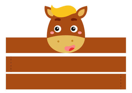 Printable horse paper headband. Party crown die cut template for birthday, christmas, baby shower. Fun accessory for entertainment. Print, cut and glue. Vector stock illustration.のイラスト素材