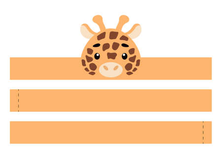 Printable giraffe paper crown. Party headband die cut template for birthday, christmas, baby shower. Fun accessory for entertainment. Print, cut and glue. Vector stock illustration.のイラスト素材
