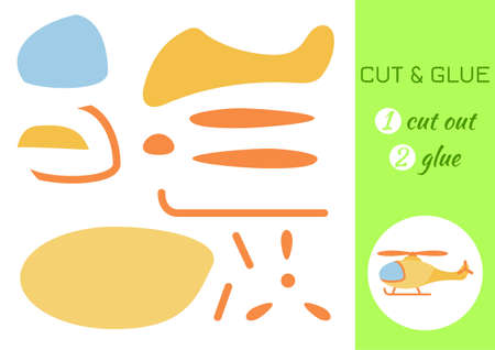 Cut and glue paper cartoon yellow helicopter. Cut and paste craft activity page. Educational game for preschool children. DIY worksheet. Kids logic game, activities jigsaw. Vector stock illustration.のイラスト素材