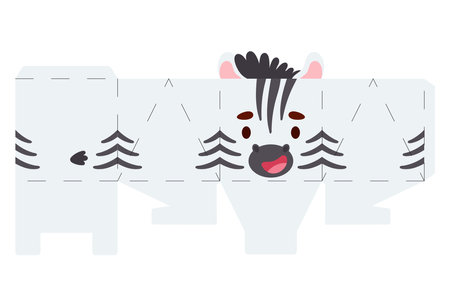 Party favor box zebra design for sweets, candies, small presents, bakery. Package template, great design for any purposes, birthdays, baby showers, halloween, christmas. Vector stock illustration.のイラスト素材