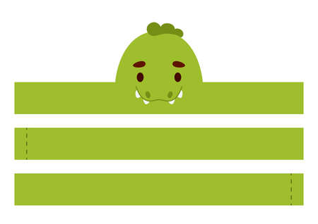 Printable crocodile paper crown. Diy cut party ribbon template for birthday, christmas, baby shower. Fun accessory for entertainment. Print, cut and glue. Vector stock illustration.のイラスト素材