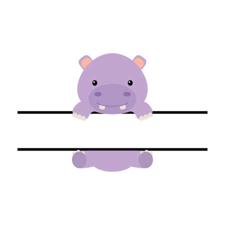 Cute hippo split monogram. Funny cartoon character for shirt, scrapbooking, print, greeting cards, baby shower, invitation, home decor. Bright colored childish stock vector illustration.のイラスト素材