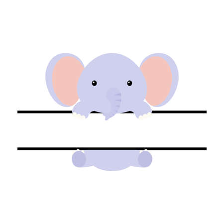 Cute elephant split monogram. Funny cartoon character for shirt, scrapbooking, print, greeting cards, baby shower, invitation, home decor. Bright colored childish stock vector illustration.のイラスト素材