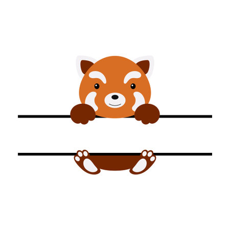 Cute red panda split monogram. Funny cartoon character for shirt, scrapbooking, print, greeting cards, baby shower, invitation, home decor. Bright colored childish stock vector illustration.のイラスト素材
