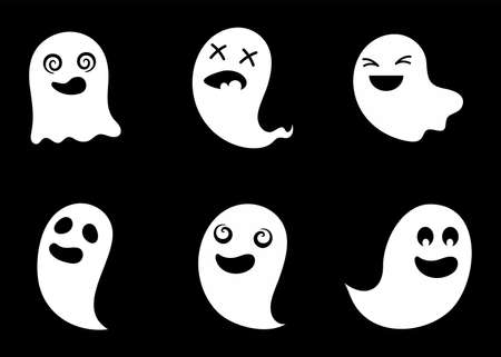 Set of cute ghosts. Scary ghostly monsters design decoration for Halloween party. Cartoon spooky character for October party and invitations. Flat vector stock illustration.のイラスト素材