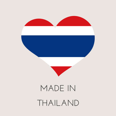 Heart shaped label with Thai flag. Made in Thailand Sticker. Factory, manufacturing and production country concept. Vector stock illustrationのイラスト素材