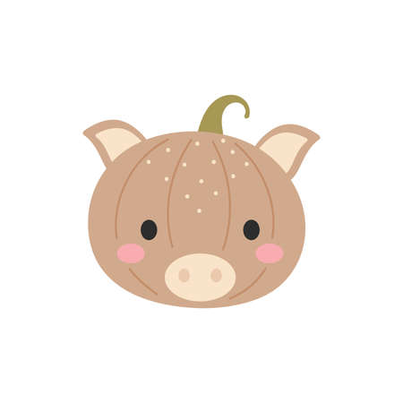 Happy Halloween cute cartoon pumpkin with pig face. Halloween party decor for children. Childish print for cards, stickers, invitation, nursery decoration. Vector illustration.のイラスト素材