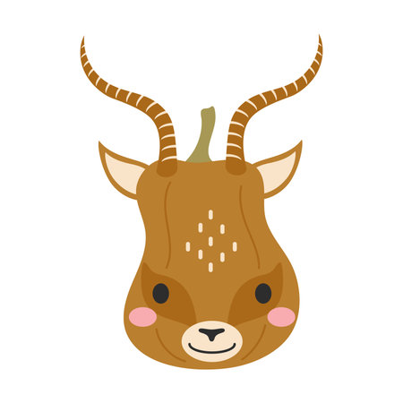 Happy Halloween cute cartoon pumpkin with gazelle face. Halloween party decor for children. Childish print for cards, stickers, invitation, nursery decoration. Vector illustration.のイラスト素材