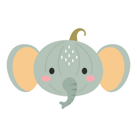 Happy Halloween cute cartoon pumpkin with elephant face. Halloween party decor for children. Childish print for cards, stickers, invitation, nursery decoration. Vector illustration.のイラスト素材