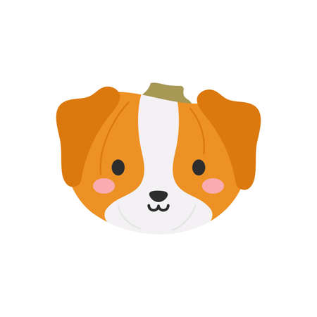 Happy Halloween cute cartoon pumpkin with dog face. Halloween party decor for children. Childish print for cards, stickers, invitation, nursery decoration. Vector illustration.のイラスト素材