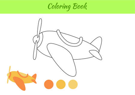 Coloring book plane for children. Educational activity page for preschool years kids and toddlers with transport. Printable worksheet. Cartoon colorful vector illustration.のイラスト素材