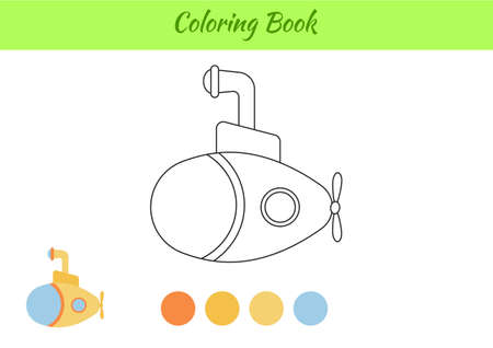 Coloring book submarine for kids. Educational activity page for preschool years kids and toddlers with transport. Printable worksheet. Cartoon colorful vector illustration.のイラスト素材